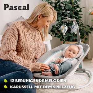 LIONELO Pascal Baby Rocker, vibratii blande, 5 melodii, carusel de jucarii cu jucarii de plus interactive, perna, spatar reglabil, sistem de economisire a energiei (GRI SCANDI) - Img 6