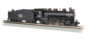 Locomotiva cu abur Bachmann 2-6-2 Boston Maine, metalica, cu functie de fum, neagra