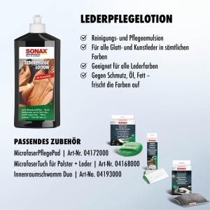 Lotiune pentru ingrijirea pielii SONAX LederPflegeLotion 500 ml - pentru piele naturala si artificiala - Img 3