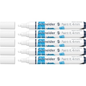 Marker acrilic Schneider Paint-It 120249, 4 mm, alb, set 5 bucati