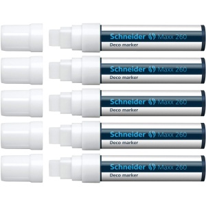 Marker cu creta lichida Schneider Maxx 260, 5mm si 15mm, alb, 5 bucati
