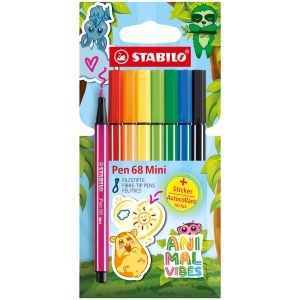 Marker mini STABILO Pen 68 Animal Vibes, 8 culori, varf 1 mm
