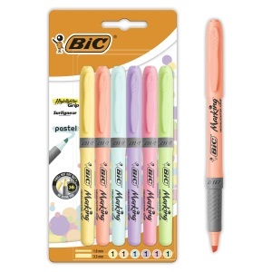 Marker Pastel BIC Highlighter Grip, 6 culori, varf oblic, confortabil