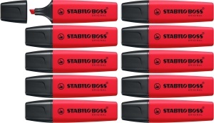 Marker STABILO BOSS ORIGINAL REALRED, rosu, cu tehnologie anti-uscare, 2-5 mm