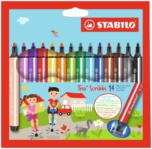 Marker STABILO Trio Scribbi, 14 culori, varf gros, design ergonomic