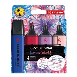 Marker Text STABILO BOSS ORIGINAL NatureCOLORS Wildflower, 4 culori, tehnologie anti-uscare