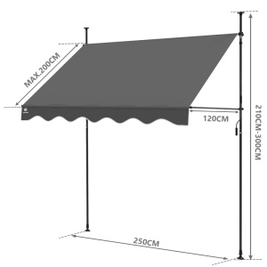 Markiza de balcon VOUNOT cu manivela, ajustabila, 250 cm, gri - Img 3