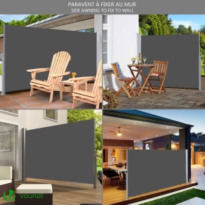Markiza laterala extensibila VOUNOT pentru balcon, gradina si terasa, 140 x 300 cm, gri - Img 2