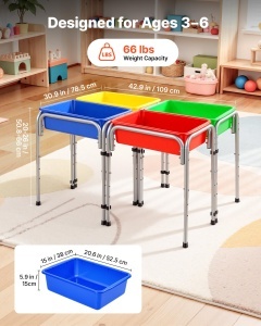 Masa de Activitati pentru Copii VEVOR, 4 Statia, Ajustabila pe 3 Niveluri, cu Containere Detasabile - Img 4