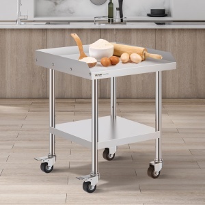 Masa de lucru din inox VEVOR SKT610, 61x61 cm, cu 4 roti, design ergonomic - Img 8