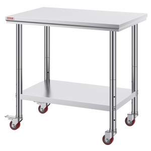 Masa de lucru din otel inoxidabil VEVOR 90 x 60 x 85 cm, 136 kg capacitate, cu 4 roti - Img 9