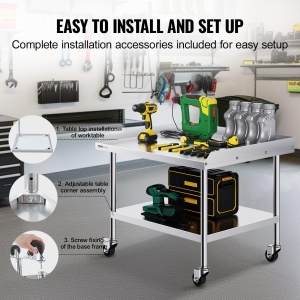 Masa de lucru VEVOR din inox, 76 x 91 x 76 cm, cu 4 roti si protectie stropi - Img 6