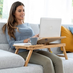 Masa multifunctionala pliabila InnovaGoods bambus reglabila pe inaltime ideala pentru laptop - Img 5