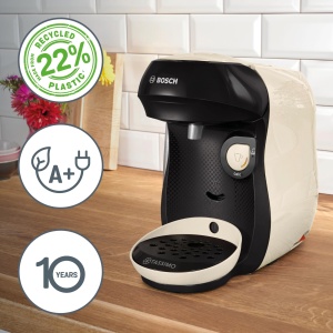 Masina de capsule Bosch Tassimo happy friendly TAS107E, peste 70 de bauturi, potrivita pentru toate canile, oprire automata, durabila, perfect dozata, economie de spatiu, 1400 W, crem/negru - Img 3