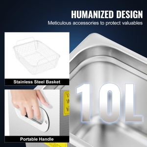 Masina de curatat cu ultrasunete VEVOR Masina de curatat cu ultrasunete din otel inoxidabil 10L Temporizator de incalzire digitala Curatarea bijuteriilor pentru uz casnic personal comercial - Img 4