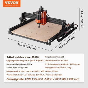 Masina de frezat CNC VEVOR, 300 W, 400 x 400 x 60 mm, pentru lemn si plastic - Img 7