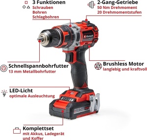 Masina de gaurit si insurubat Einhell TP-CD 1850 Li-i BL 18V Brushless 50Nm cu functie de percutie - Img 3