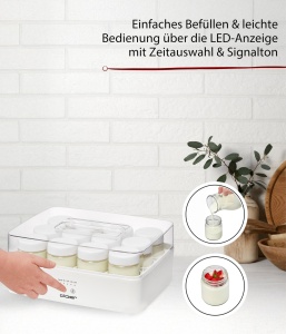 Masina de iaurt Cloer 9921, 12 borcane a 150 ml, 17W, alba - Img 3