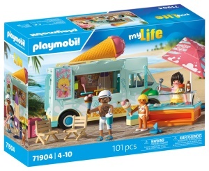 Masina de inghetata PLAYMOBIL 71904 cu Surfshop, 2 figurine, accesorii plaja