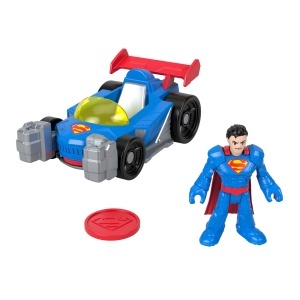 Masina de jucarie Fisher-Price Imaginext DC Super Friends Metal Force Supermobile figurina de actiune Superman inalta de aproximativ 76 cm si accesori
