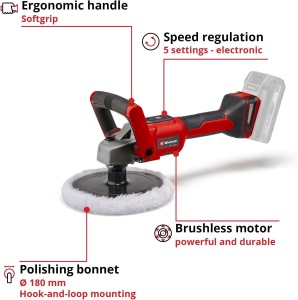 Masina de lustruit / slefuit fara fir Einhell CE-CP 18/180 Li E-Solo Power X-Change (litiu-ion, motor electric fara perii, electr. Controlul vitezei, fara baterie si incarcator) - Img 3