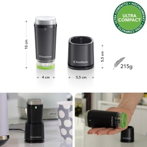 Masina de sigilat in vid cu acumulator FoodSaver pentru sigilarea alimentelor cu statie de incarcare | Mini aparat de sigilat in vid cu 1 recipient pentru conservare si marinare si 5 aparate de sigilare in vid cu pastrare proaspata [VS1199X] - Img 2