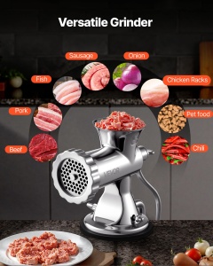 Masina de tocat manuala VEVOR din otel inoxidabil 304 pentru carne si legume cu accesorii pentru carnati argintiu - Img 6