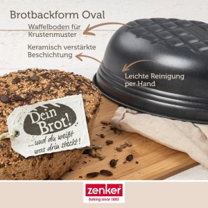 Matrita ovala pentru paine Zenker BLACK METALLIC, Matrita de copt pentru paine cu acoperire antiaderenta ranforsata ceramica, Matrita pentru tort din tabla de otel de inalta calitate, Matrita de copt pentru paine (culoare: negru), Cantitate: 1 bucata - Img 4