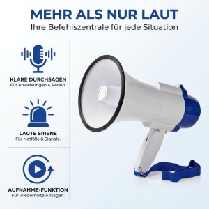 Megafon NEDIS MEPH150WT, 10W, cu sirena, compact, alb-albastru - Img 4