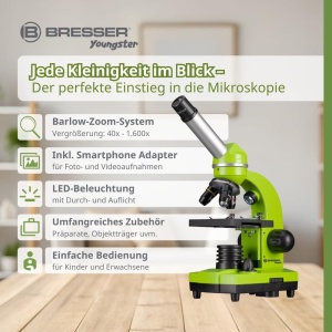Microscop Bresser Junior BIOLUX SEL cu suport smartphone, 40x-1600x, verde - Img 2