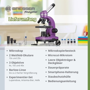Mikroscop Bresser Junior BIOLUX SEL, violet, cu accesorii si zoom Barlow - Img 7