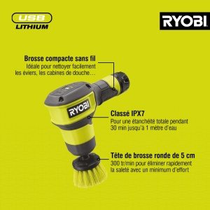 Mini perie de curatare fara fir RYOBI 4 V USB-Lithium RSCR4-0, pentru curatarea usoara a chiuvetelor, cabinelor de dus, fara baterie si incarcator - Img 8
