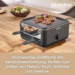 Mini Raclette-Grill Severin RG 2360 pentru 4 persoane, 600W, antiaderent, negru - Img 3