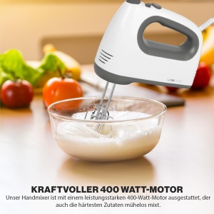 Mixer Clatronic | Motor puternic de 400 W | Mixer de mana | Turbo Stage si 5 niveluri de viteza | Mixere de mana | teluri si carlige de aluat din otel inoxidabil care pot fi spalate in masina de spalat vase | HM 3775 - Img 2