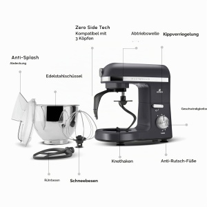 Mixer planetar Karaca Mastermaid Chef Pro 1500W 5L Gri - Img 2