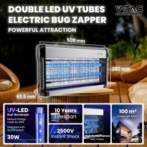 Moskitonet electric V-TAC 30W, UV albastru, design slim, pentru 100 m - Img 2