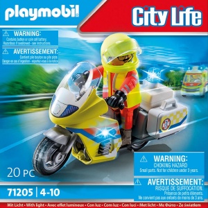 Motocicleta de salvare PLAYMOBIL 71205 cu lumini, 20 piese, pentru copii 4 - Img 4