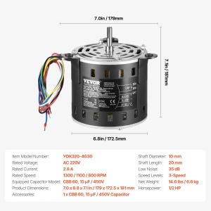 Motor de ventilator VEVOR YDK320-4G30 12 CP 220V 3 viteze cu condensator inclus - Img 8