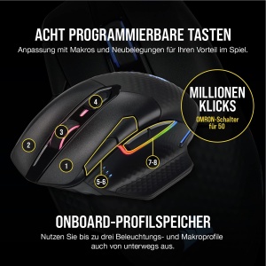 Mouse de gaming Corsair Dark CORE RGB PRO Wireless, 18000 dpi, Negru - Img 9