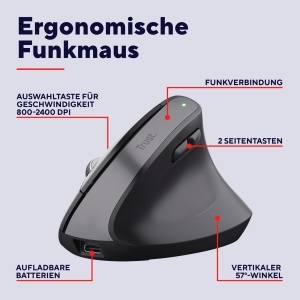Mouse ergonomic wireless Trust Bayo Bluetooth RF 24GHz negru 53 plastic reciclat - Img 2