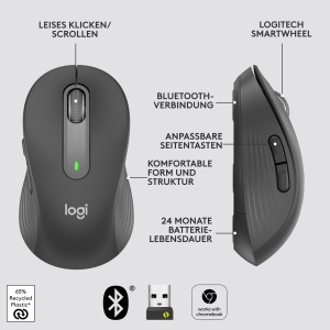 Mouse fara fir Logitech Signature M650 L - maini mari, clicuri silentioase, butoane laterale personalizabile, Bluetooth, compatibilitate cu mai multe dispozitive - Graphite - Img 9