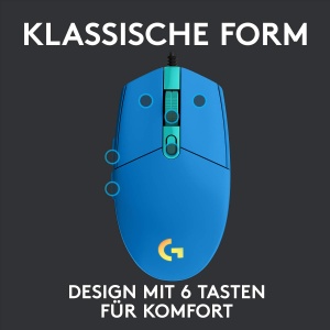 Mouse pentru jocuri Logitech G203 cu iluminare RGB LIGHTSYNC personalizabila, 6 butoane programabile, senzor de calitate pentru jocuri, urmarire de 8.000 DPI, greutate redusa - albastru - Img 4