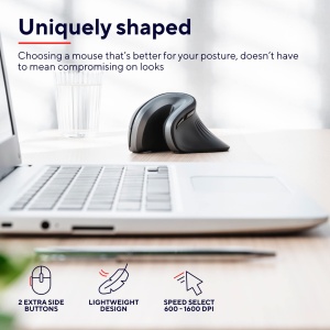 Mouse Wireless Ergonomic Trust Verro, Unghi Vertical de 60deg, Prevenirea Bratului Mouse/Cotului de Tenis (Sindromul RSI), 800-1600 DPI, 6 Butoane, Mouse Vertical Wireless pentru PC si Laptop - Negru - Img 4