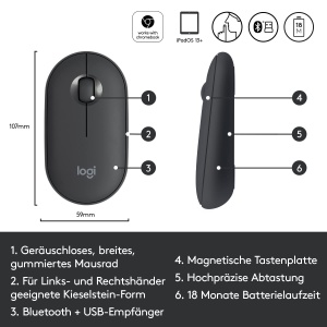 Mouse wireless Logitech M350 Pebble Graphite Bluetooth si USB autonomie 18 luni - Img 7