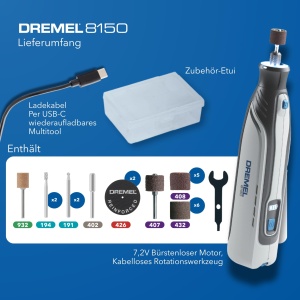 Multitool Dremel 8150, 7.2V, acumulator USB-C, 20 accesorii, viteza variabila 5000-30000 RPM - Img 7