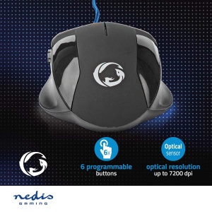 NEDIS Gaming Mouse - Cu fir - 1200/2400 / 4800/7200 DPI - DPI reglabil - Numar de butoane: 6 - Butoane programabile - Dreptaci - 1,50 m - Fara iluminare - Img 4