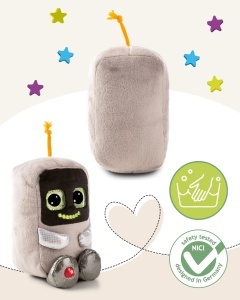 NICI GLUBSCHIS Roboter R03-Bot 15cm - Jucarie din plus gri ochi stralucitori - Img 4