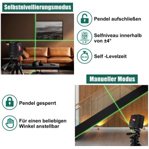 Nivela laser HYCHIKA Kreuzlinienlaser Verde auto-nivelare cu mod manual - Img 2