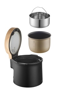 Oala de fiert orez Concept RE4040, 2 l, negru cu decor din lemn - Img 3
