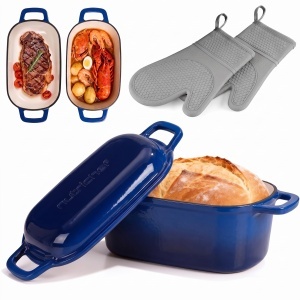 Oala din fonta NutriChef, ovala, 3.4L, cu capac, albastra